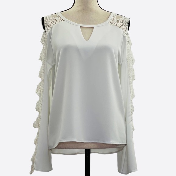 LE Lis White Crochet Lace Cut-Out Blouse Small - Picture 1 of 12